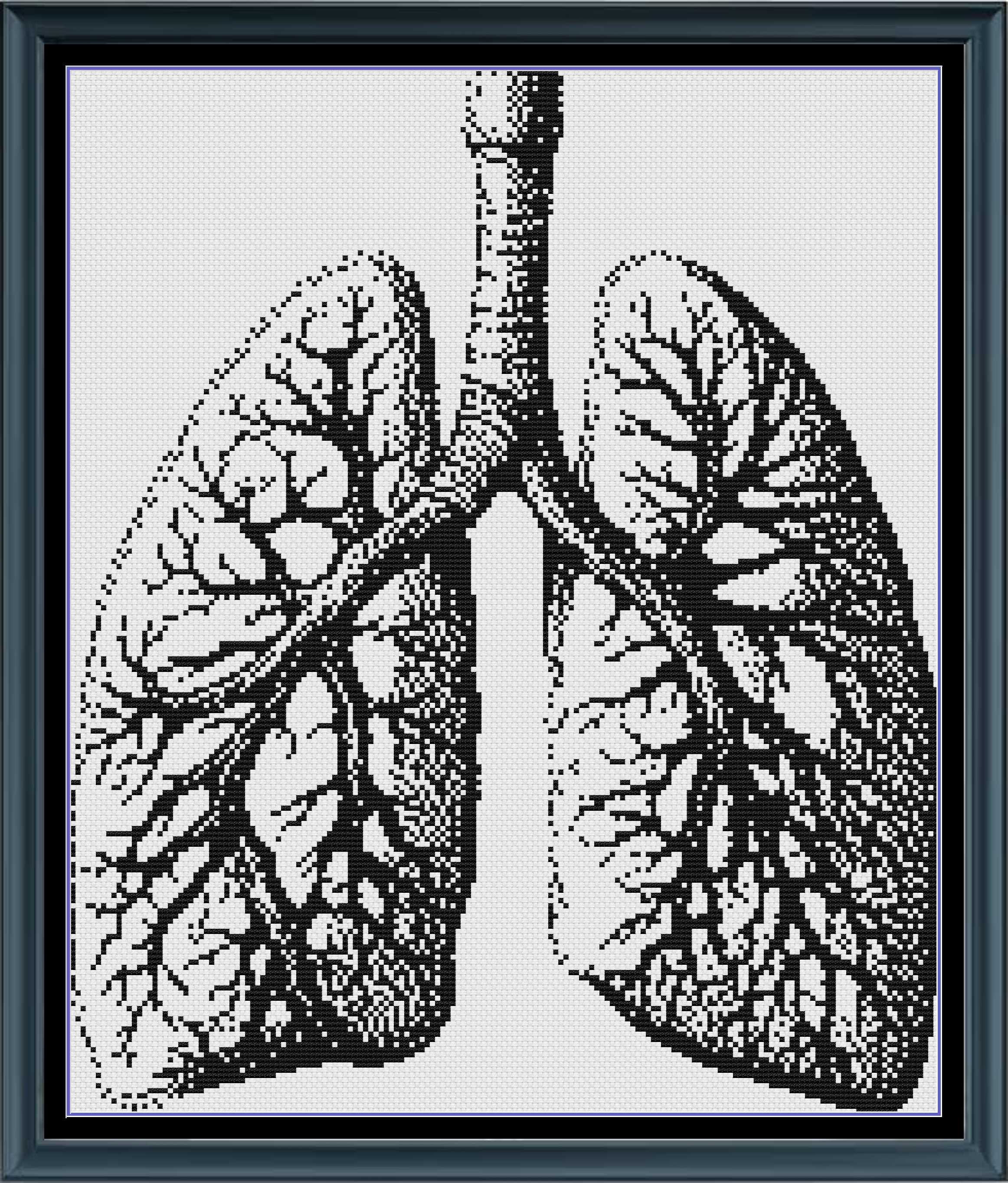 Stitching Jules Design Cross Stitch Pattern Anatomy Lungs Human Counted Cross-Stitch Pattern | Premium Cross-Stitch Pattern | Instant Download PDF